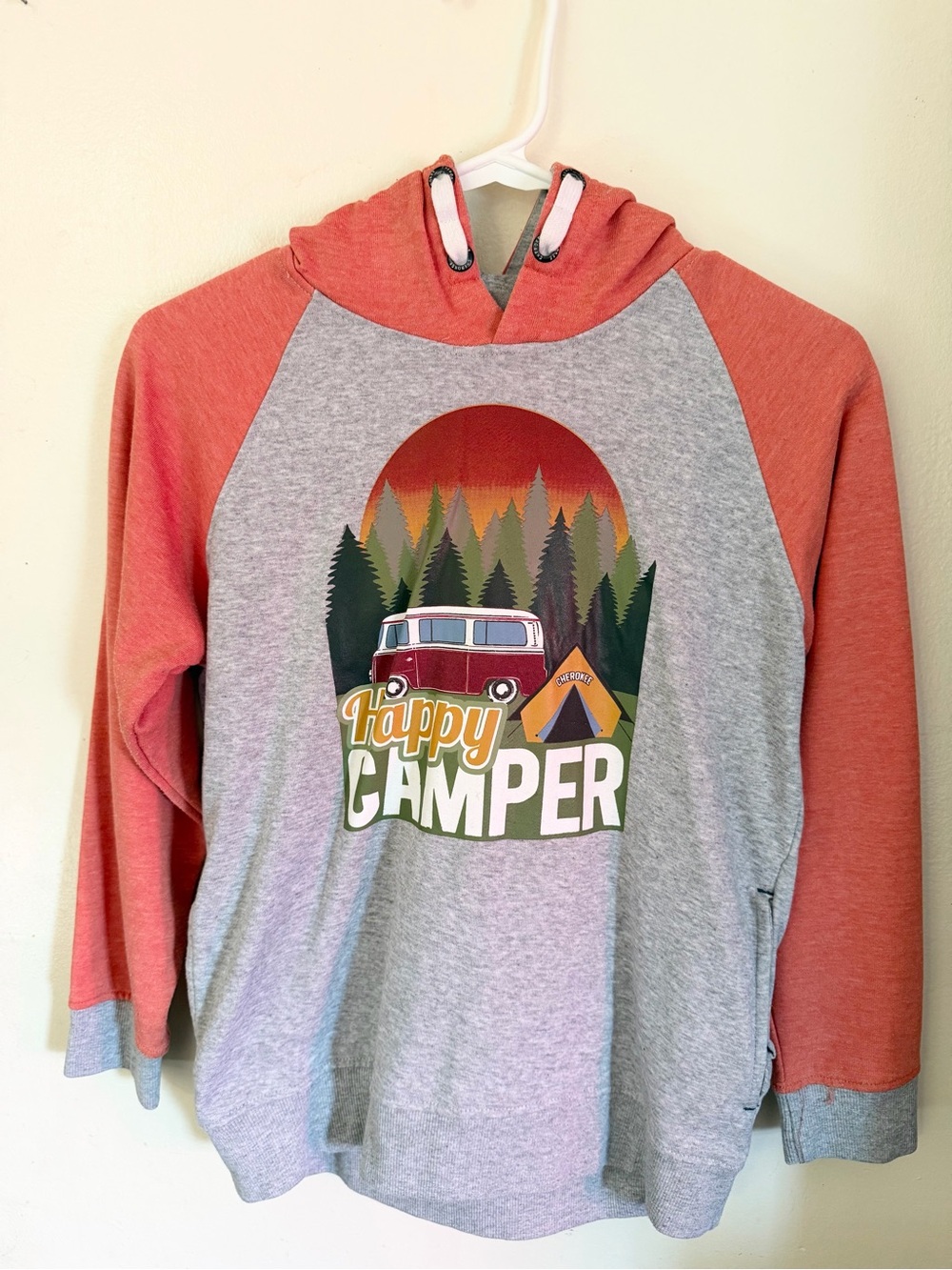 Cherokee Kids Coral and Gray 'Happy Camper' Hooded Sweatshirt